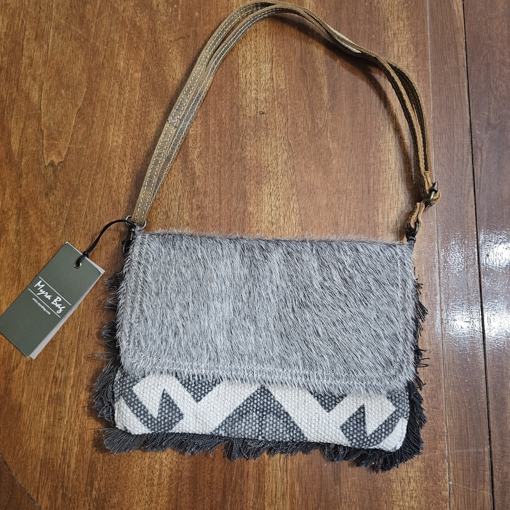 Myra Bag Gray and Black Textured Shoulder Bag - Picture 1 of 7